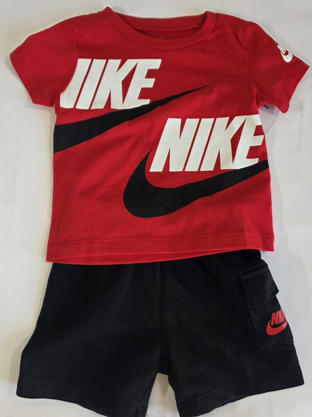 Nike Baby Boys 2PC Set Red Logo Tee & Black Shorts 18M NWT